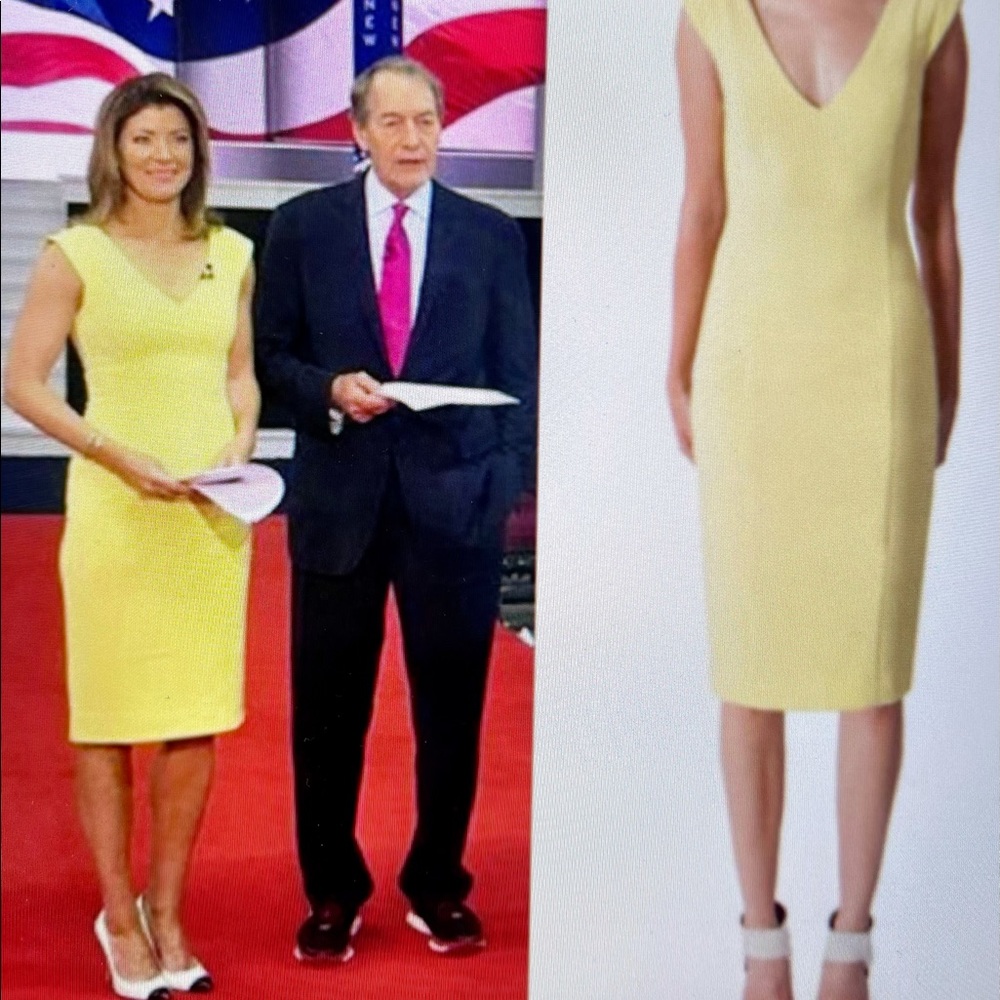 Black Halo V Neck yellow sheath dress size 8.